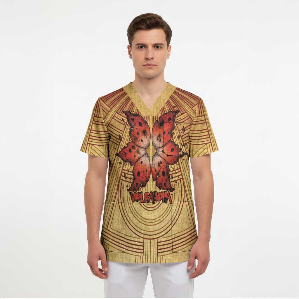 Volcarona Scrub Top Aztec Sun God Tapestry Art