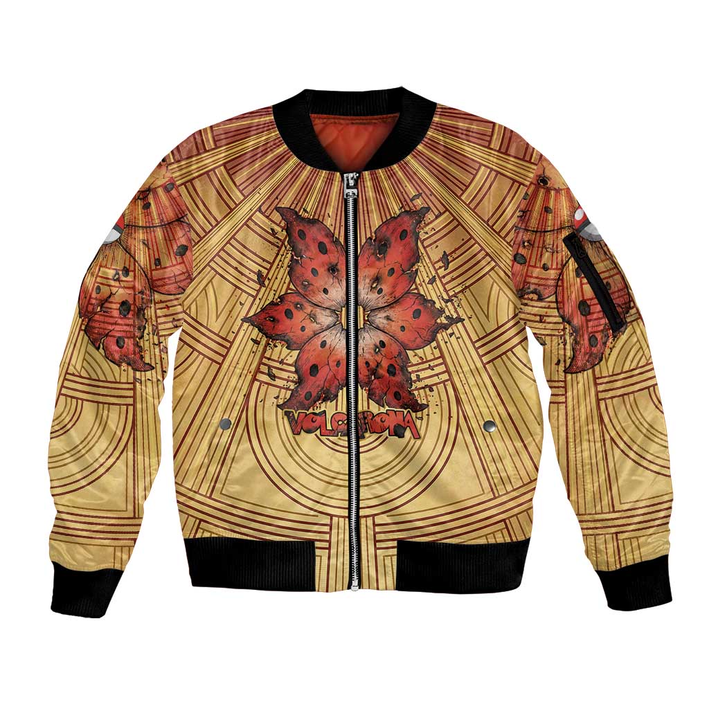 Volcarona Sleeve Zip Bomber Jacket Aztec Sun God Tapestry Art