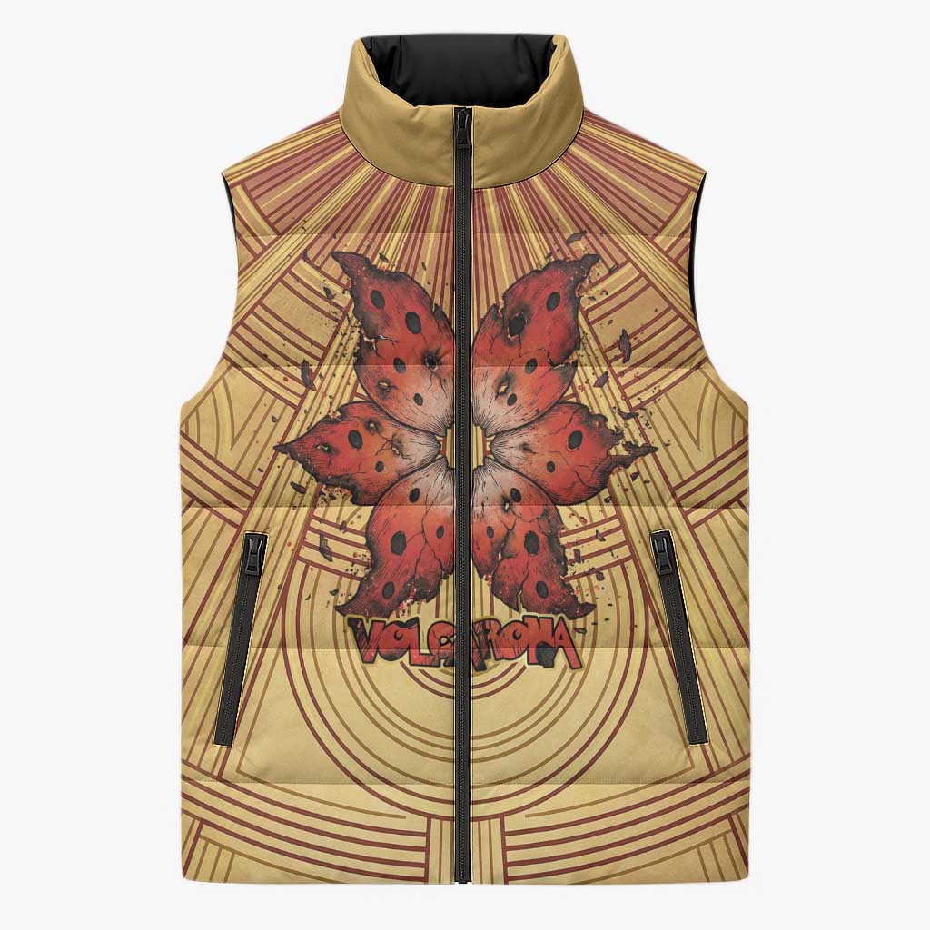 Volcarona Sleeveless Puffer Jacket Aztec Sun God Tapestry Art