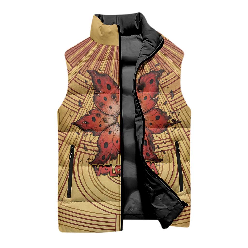 Volcarona Sleeveless Puffer Jacket Aztec Sun God Tapestry Art