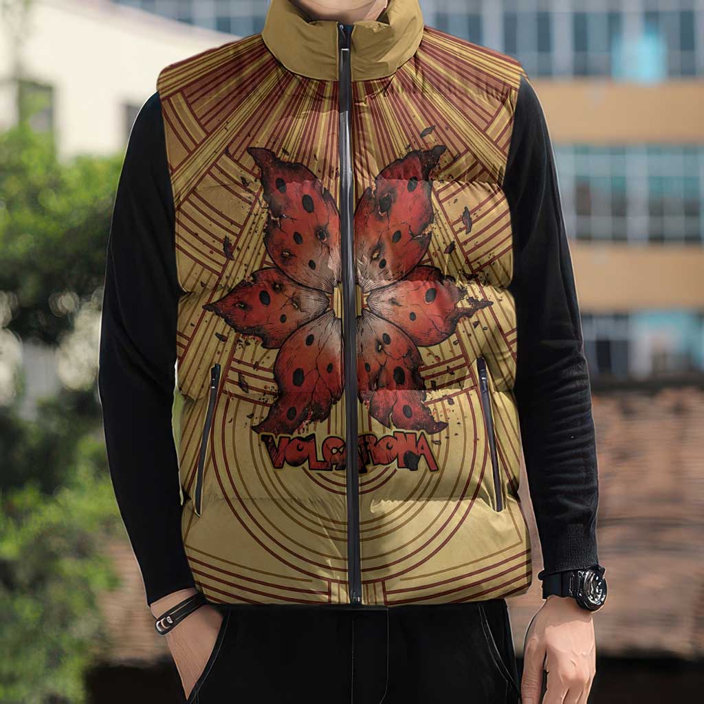 Volcarona Sleeveless Puffer Jacket Aztec Sun God Tapestry Art