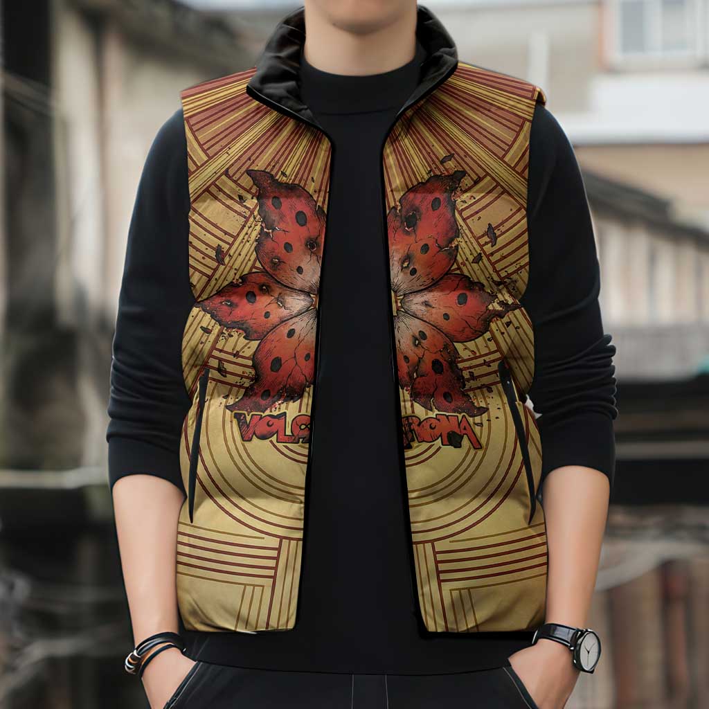 Volcarona Sleeveless Puffer Jacket Aztec Sun God Tapestry Art