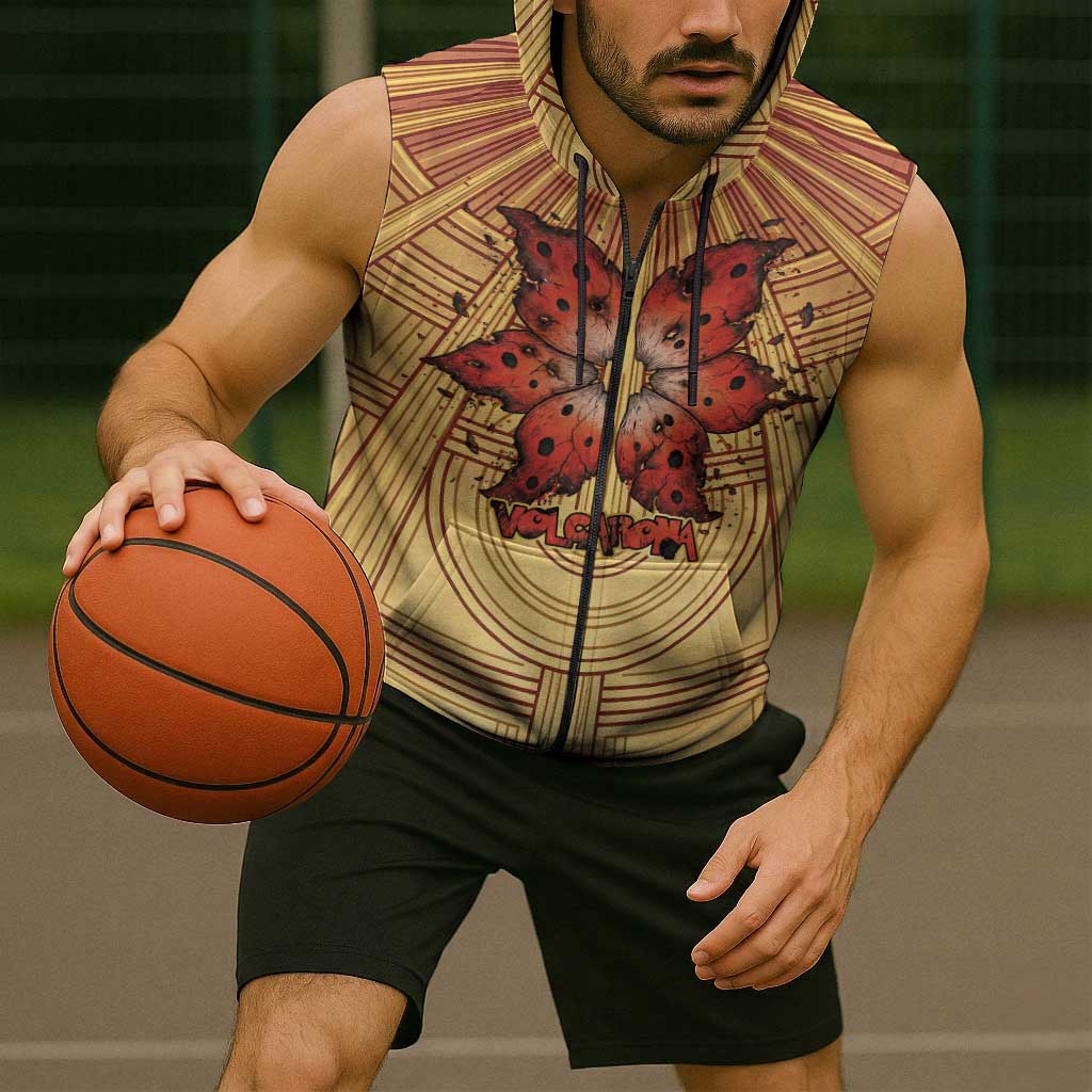 Volcarona Sleeveless Zip Hoodie Aztec Sun God Tapestry Art