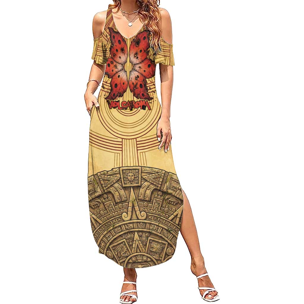 Volcarona Summer Maxi Dress Aztec Sun God Tapestry Art