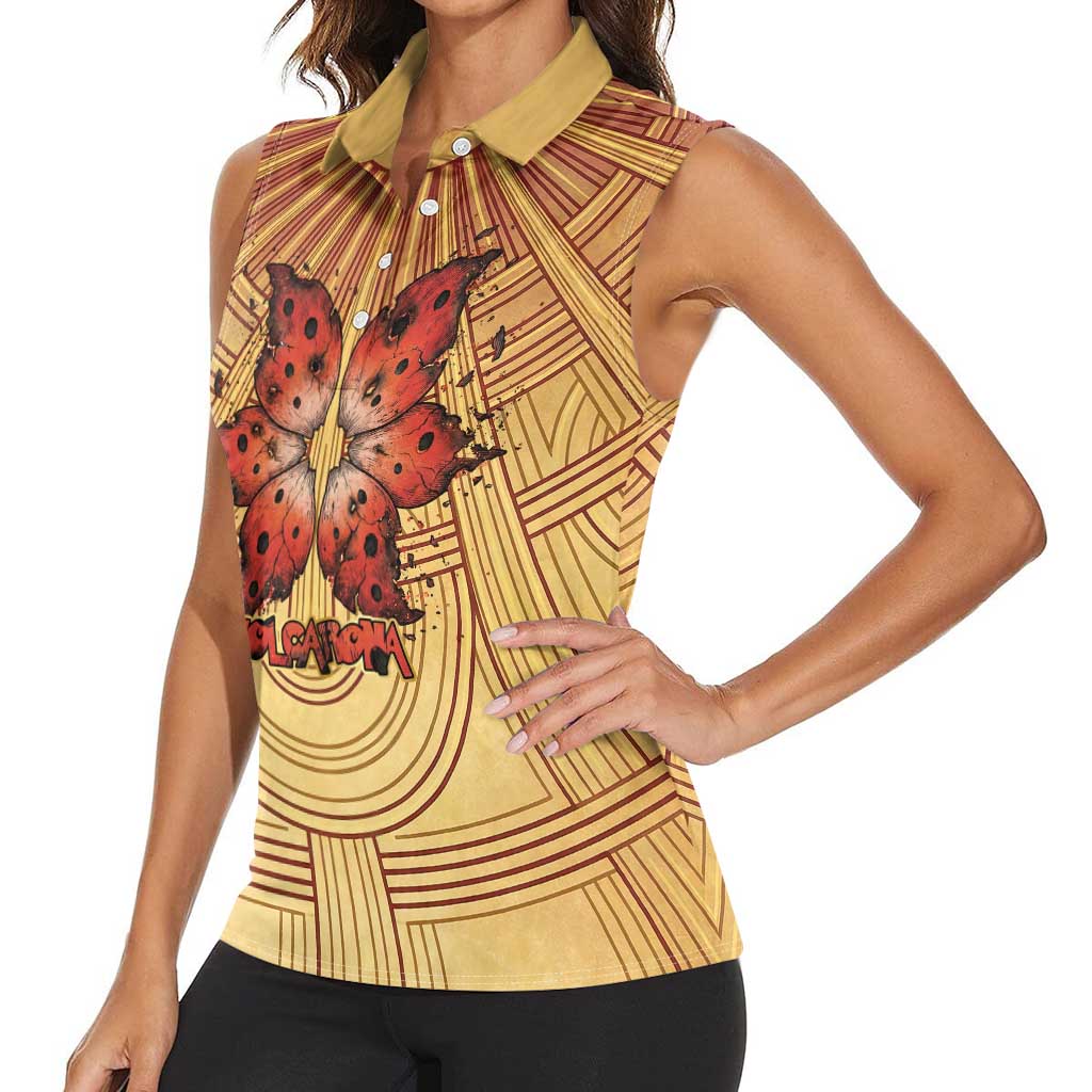 Volcarona Women Sleeveless Polo Shirt Aztec Sun God Tapestry Art