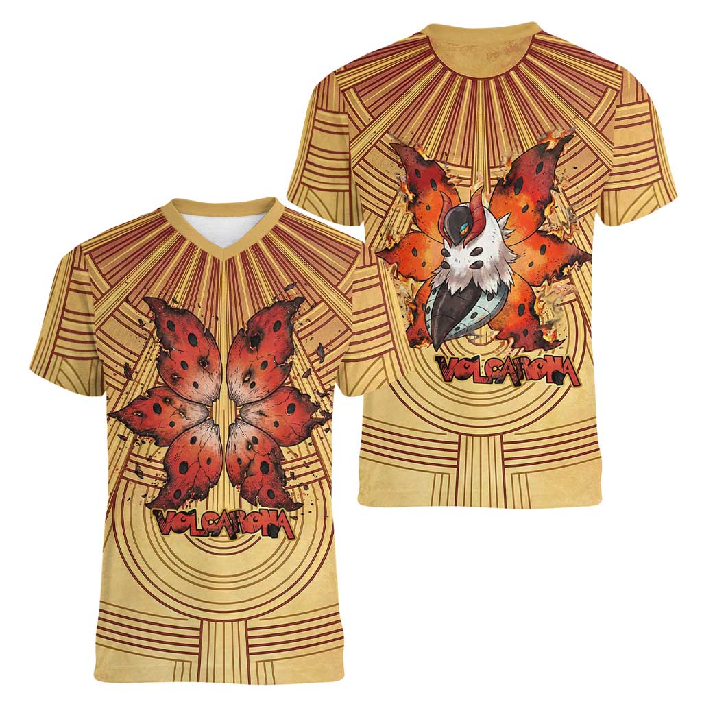 Volcarona Women V-Neck T-Shirt Aztec Sun God Tapestry Art