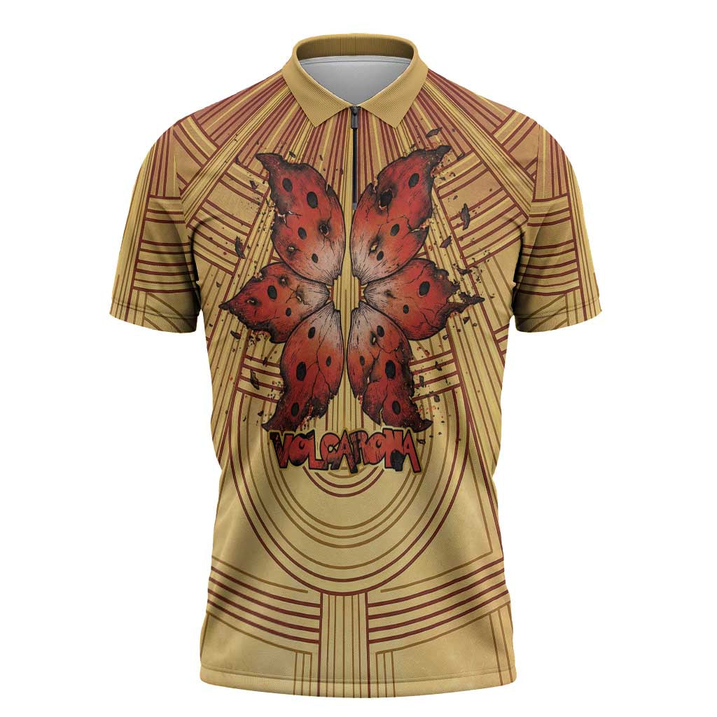 Volcarona Zipper Polo Shirt Aztec Sun God Tapestry Art