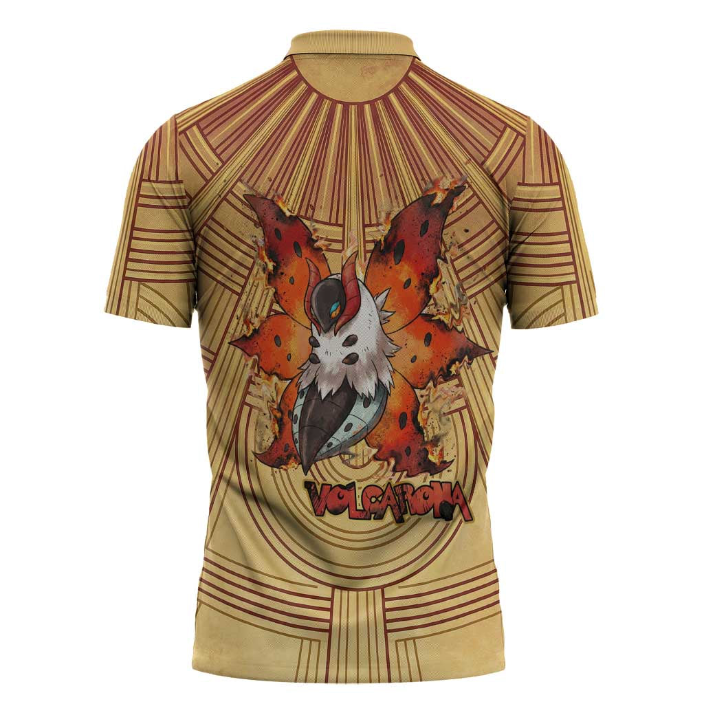 Volcarona Zipper Polo Shirt Aztec Sun God Tapestry Art