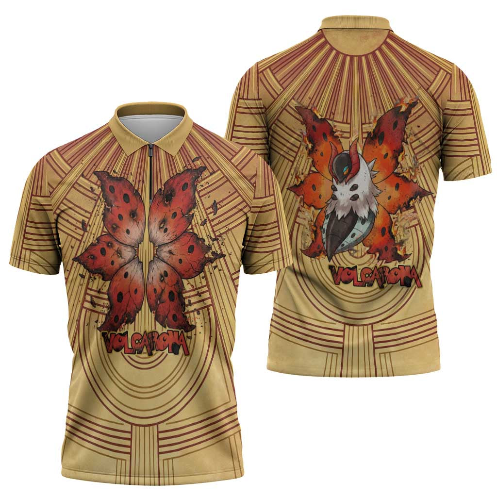 Volcarona Zipper Polo Shirt Aztec Sun God Tapestry Art