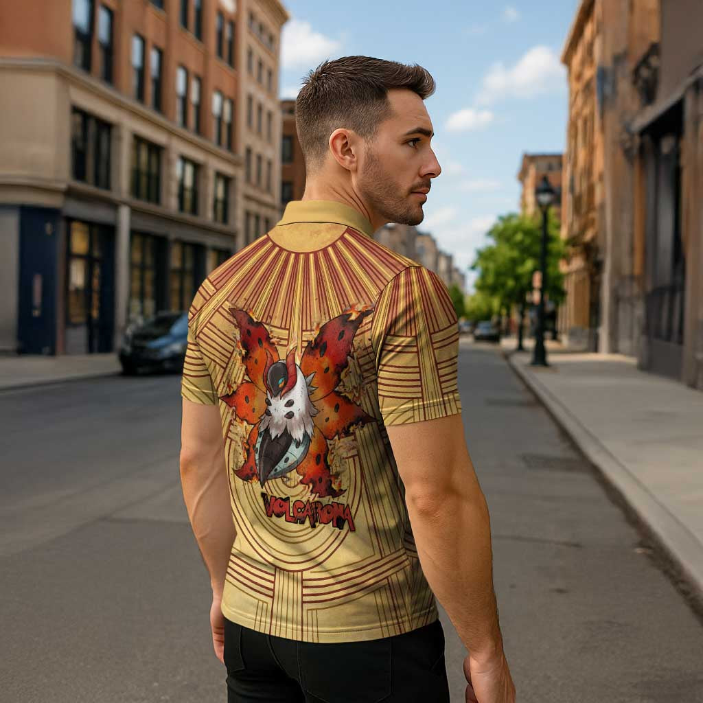Volcarona Zipper Polo Shirt Aztec Sun God Tapestry Art