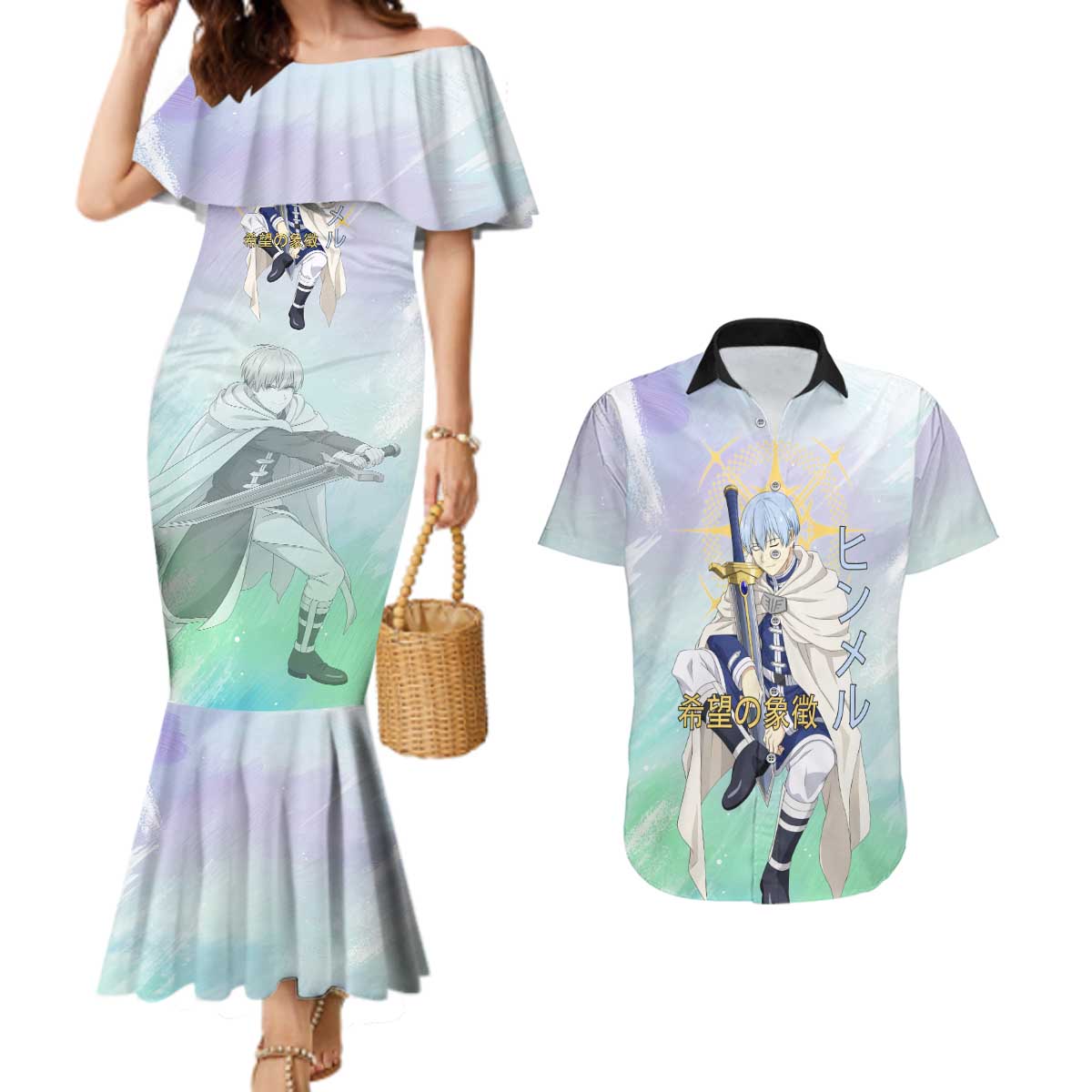 Himmel Frieren Beyond Journey’s End Couples Matching Mermaid Dress and Hawaiian Shirt Celestial Anime Fantasy Style