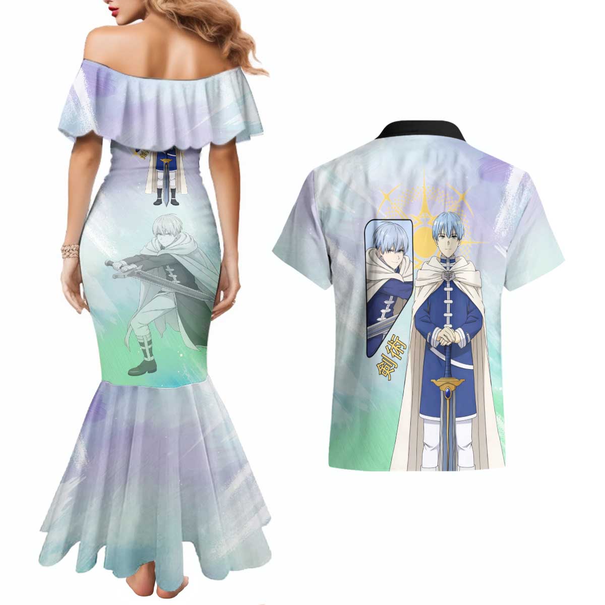 Himmel Frieren Beyond Journey’s End Couples Matching Mermaid Dress and Hawaiian Shirt Celestial Anime Fantasy Style