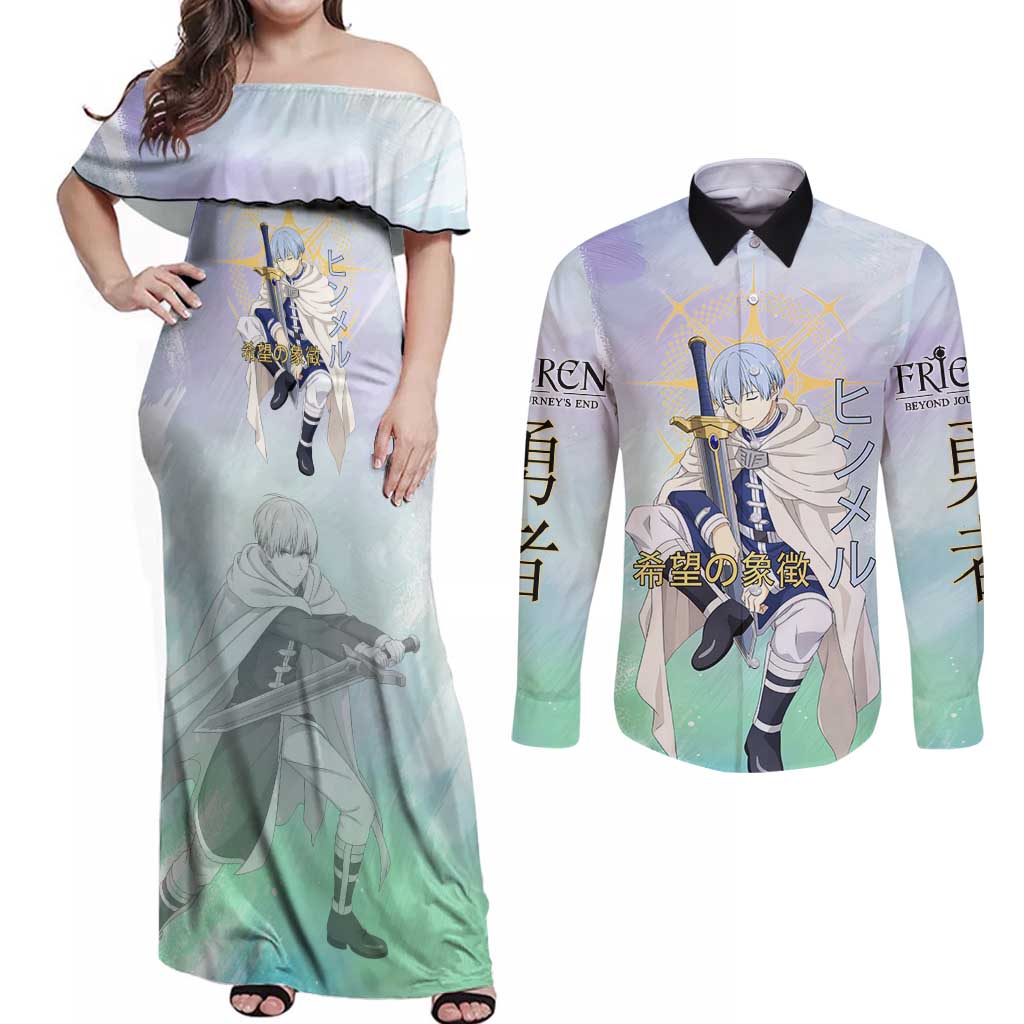 Himmel Frieren Beyond Journey’s End Couples Matching Off Shoulder Maxi Dress and Long Sleeve Button Shirt Celestial Anime Fantasy Style
