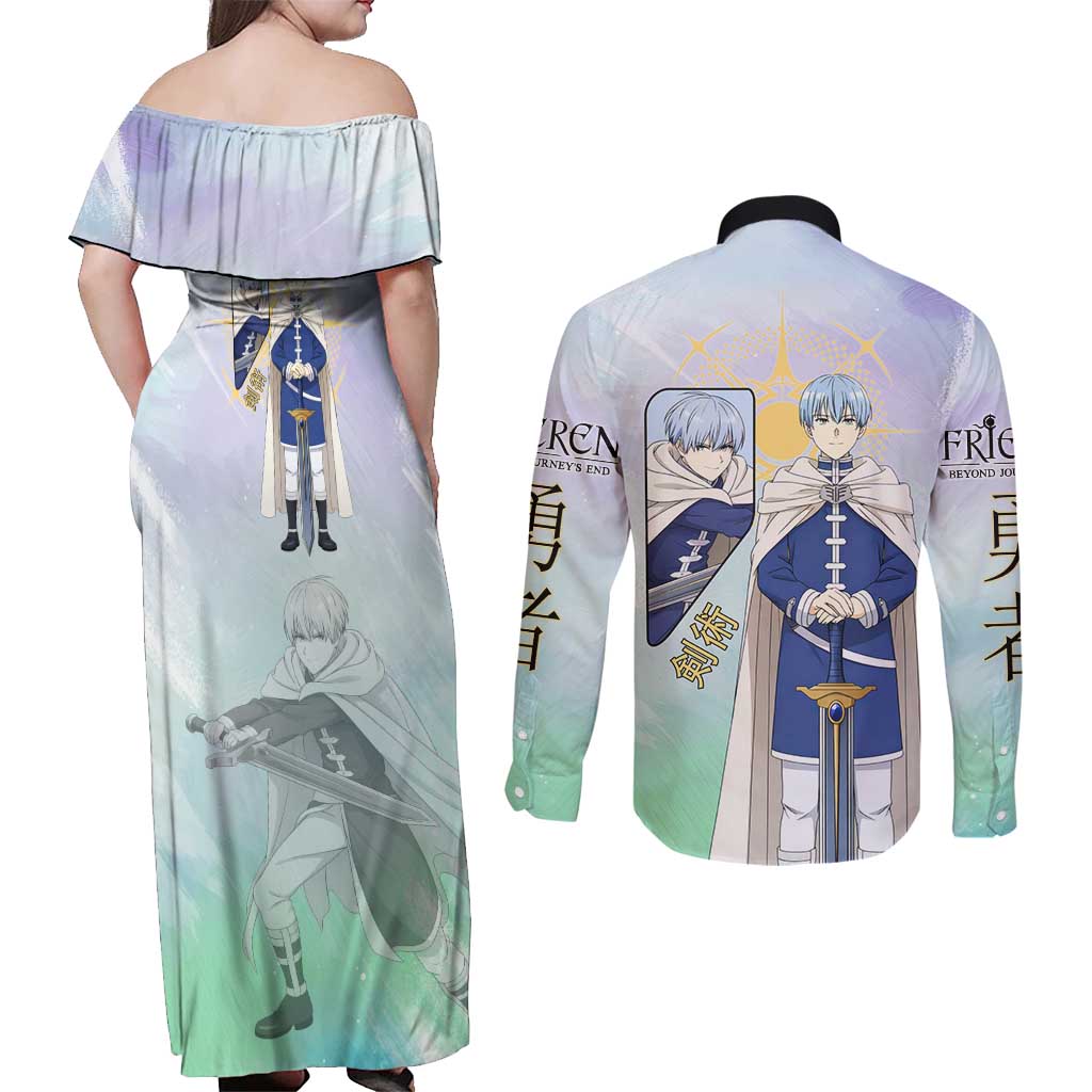 Himmel Frieren Beyond Journey’s End Couples Matching Off Shoulder Maxi Dress and Long Sleeve Button Shirt Celestial Anime Fantasy Style