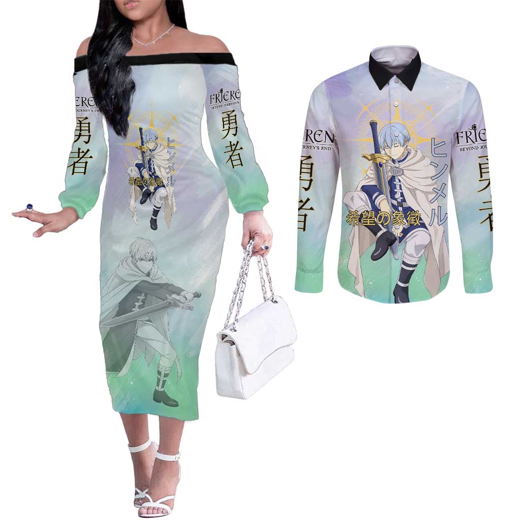Himmel Frieren Beyond Journey’s End Couples Matching Off The Shoulder Long Sleeve Dress and Long Sleeve Button Shirt Celestial Anime Fantasy Style