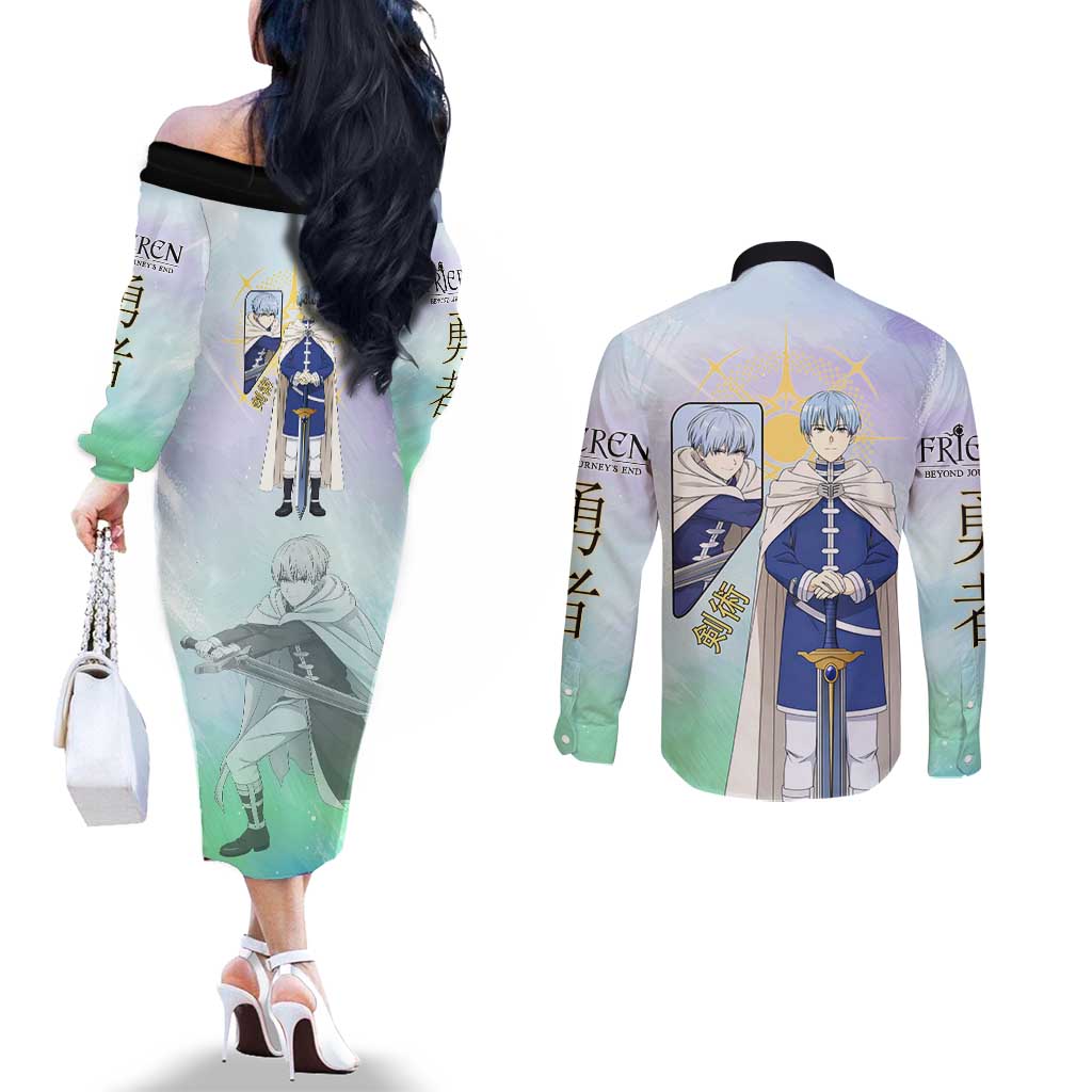 Himmel Frieren Beyond Journey’s End Couples Matching Off The Shoulder Long Sleeve Dress and Long Sleeve Button Shirt Celestial Anime Fantasy Style