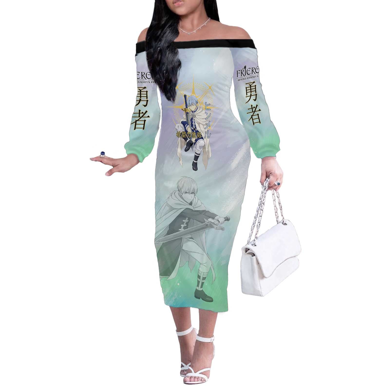 Himmel Frieren Beyond Journey’s End Off The Shoulder Long Sleeve Dress Celestial Anime Fantasy Style
