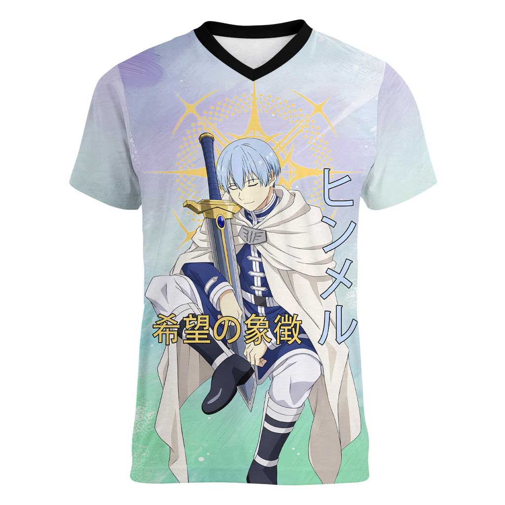 Himmel Frieren Beyond Journey’s End Women V-Neck T-Shirt Celestial Anime Fantasy Style
