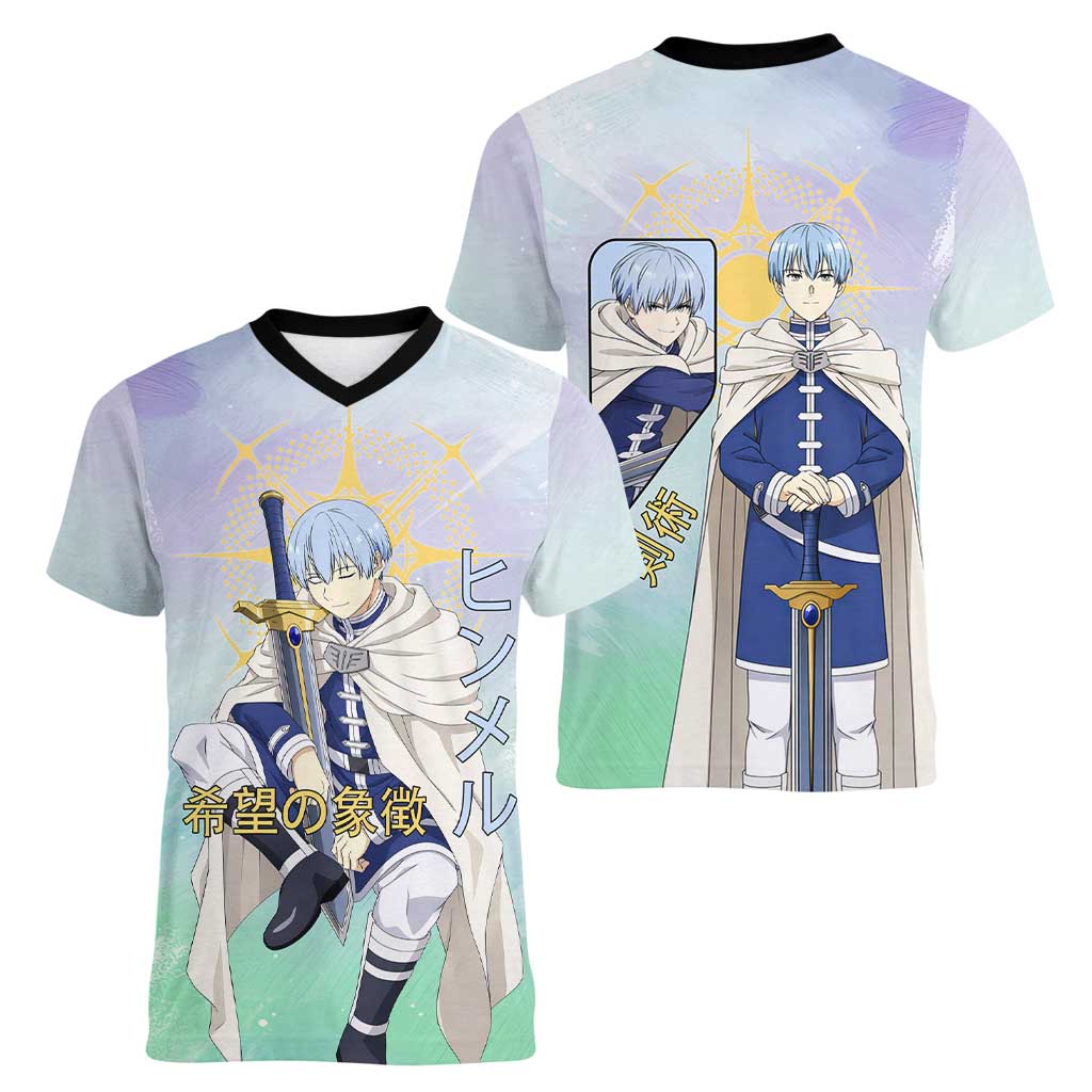 Himmel Frieren Beyond Journey’s End Women V-Neck T-Shirt Celestial Anime Fantasy Style