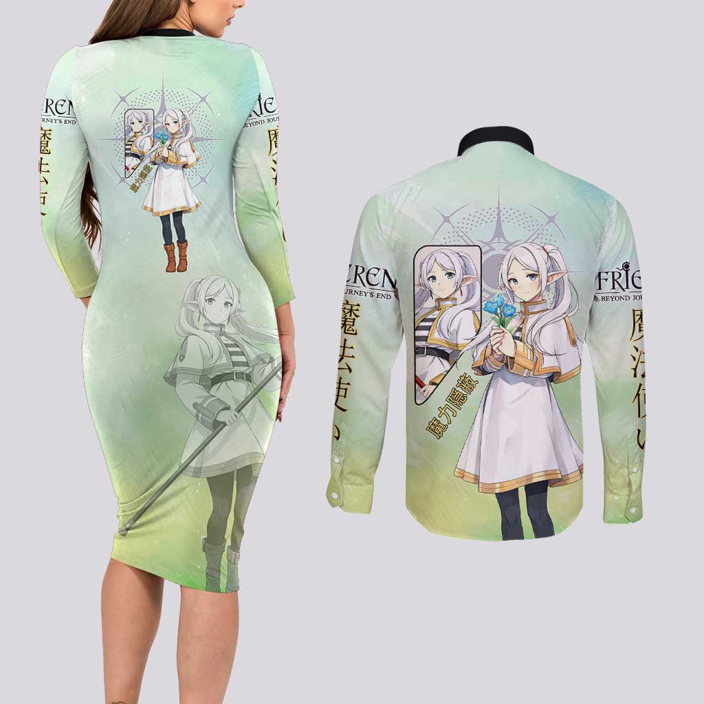 Frieren Frieren Beyond Journey’s End Couples Matching Long Sleeve Bodycon Dress and Long Sleeve Button Shirt Ethereal Fantasy Anime Style