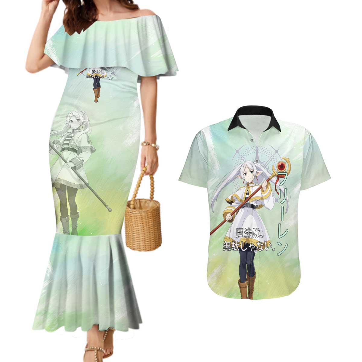 Frieren Frieren Beyond Journey’s End Couples Matching Mermaid Dress and Hawaiian Shirt Ethereal Fantasy Anime Style