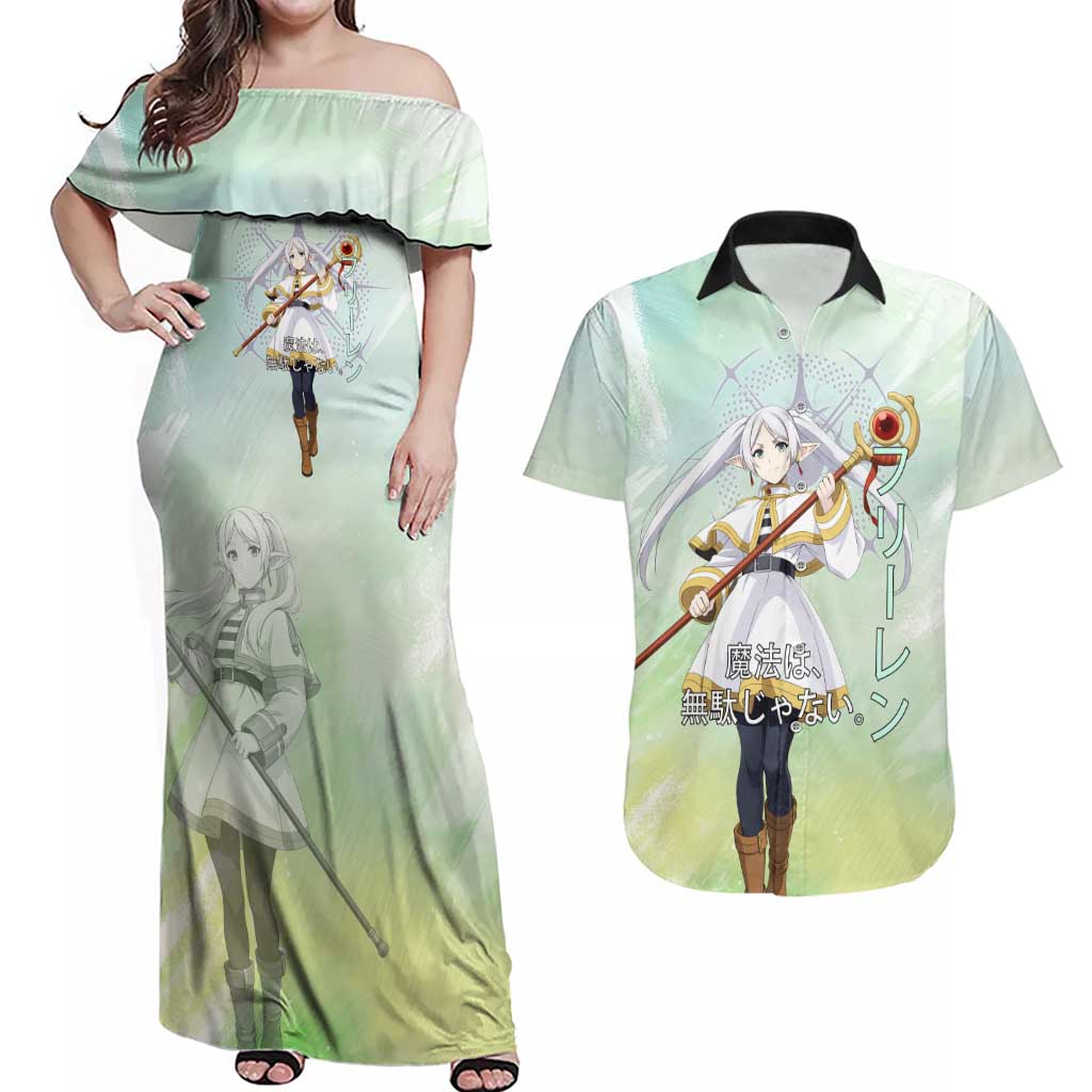 Frieren Frieren Beyond Journey’s End Couples Matching Off Shoulder Maxi Dress and Hawaiian Shirt Ethereal Fantasy Anime Style