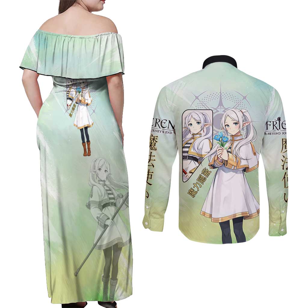 Frieren Frieren Beyond Journey’s End Couples Matching Off Shoulder Maxi Dress and Long Sleeve Button Shirt Ethereal Fantasy Anime Style