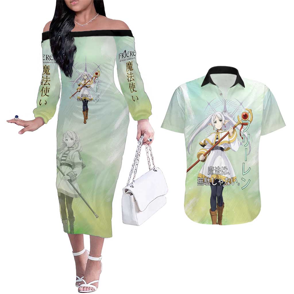 Frieren Frieren Beyond Journey’s End Couples Matching Off The Shoulder Long Sleeve Dress and Hawaiian Shirt Ethereal Fantasy Anime Style