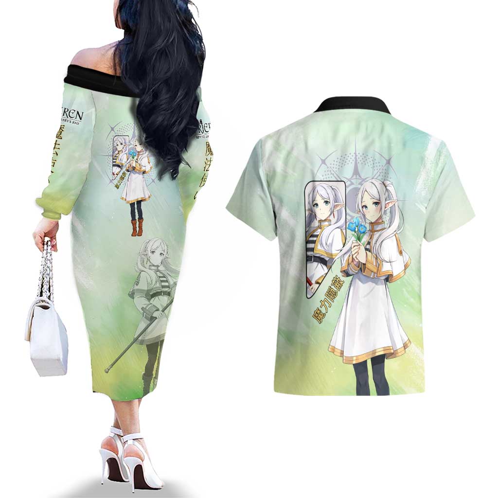 Frieren Frieren Beyond Journey’s End Couples Matching Off The Shoulder Long Sleeve Dress and Hawaiian Shirt Ethereal Fantasy Anime Style