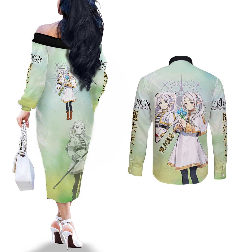 Frieren Frieren Beyond Journey’s End Couples Matching Off The Shoulder Long Sleeve Dress and Long Sleeve Button Shirt Ethereal Fantasy Anime Style