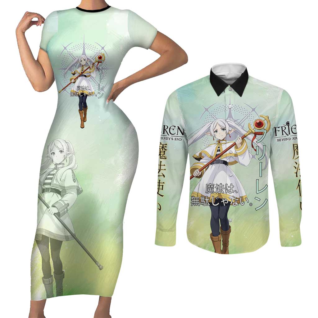 Frieren Frieren Beyond Journey’s End Couples Matching Short Sleeve Bodycon Dress and Long Sleeve Button Shirt Ethereal Fantasy Anime Style