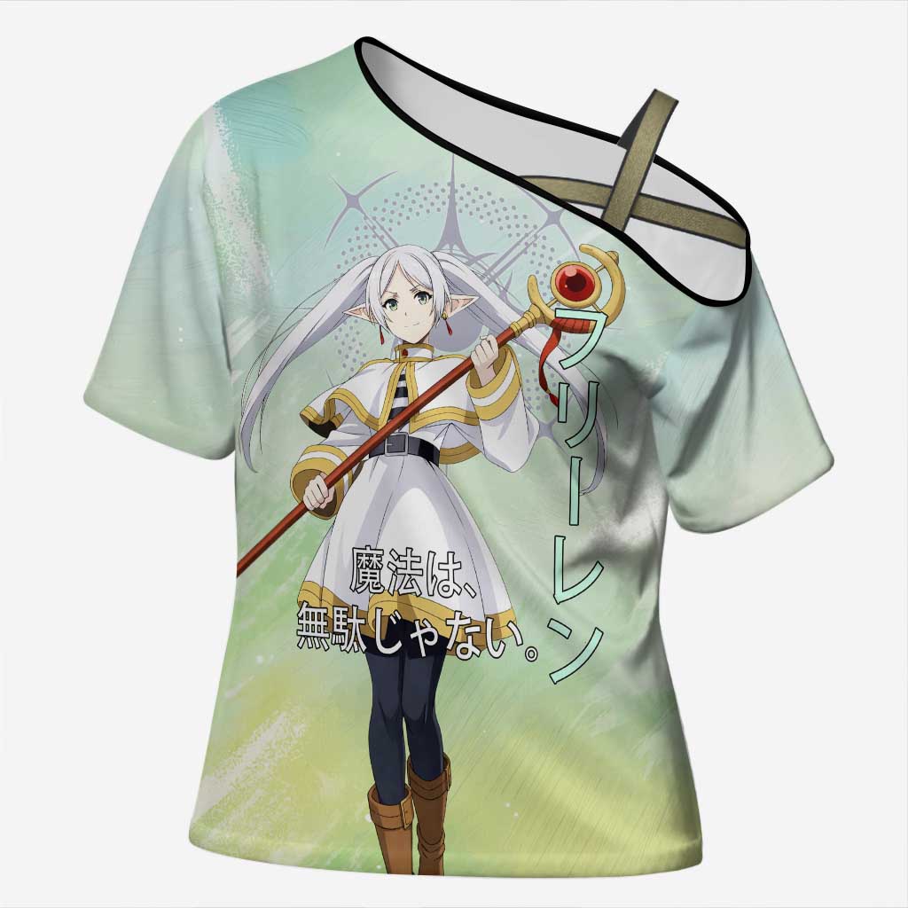 Frieren Frieren Beyond Journey’s End Cross Shoulder Shirt Ethereal Fantasy Anime Style