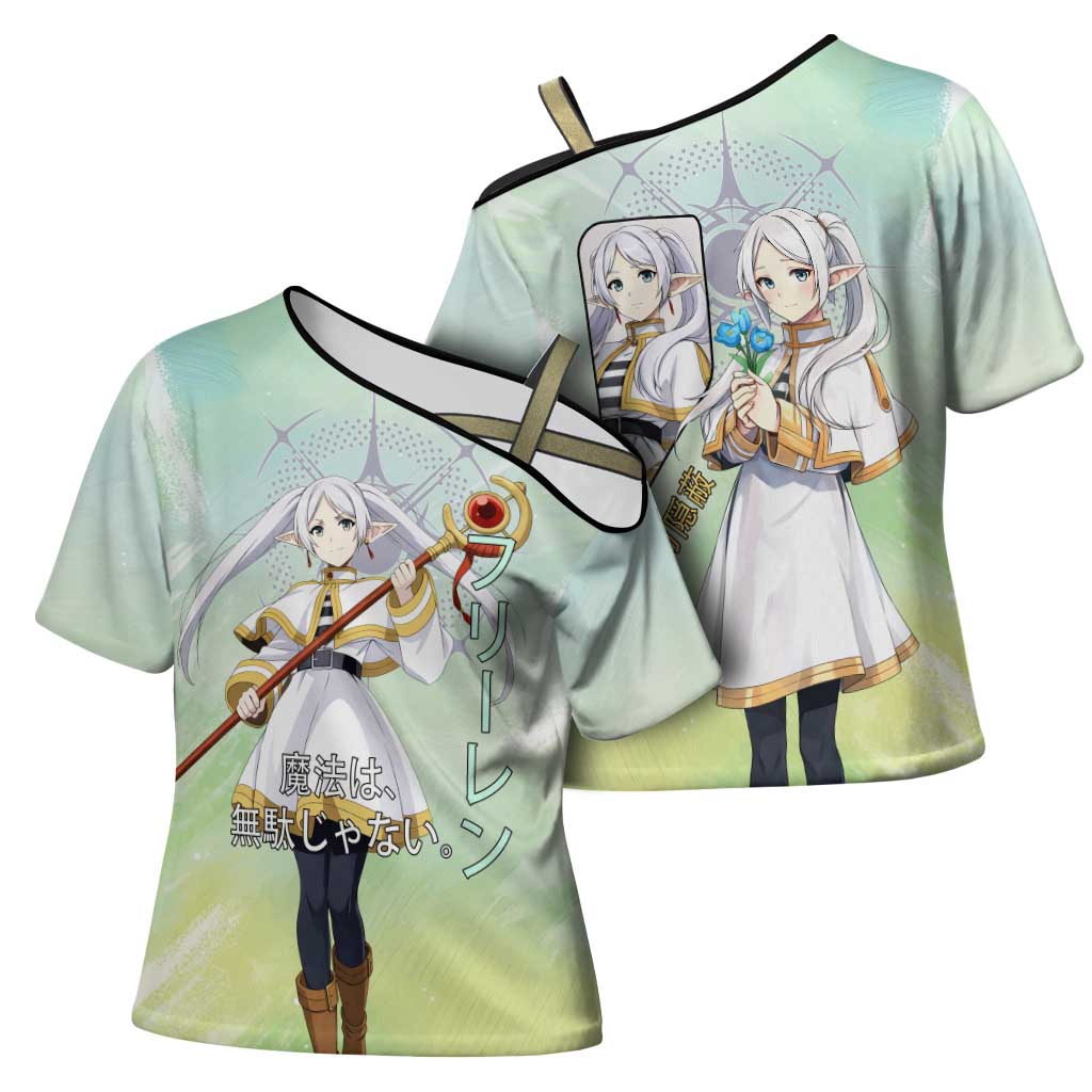 Frieren Frieren Beyond Journey’s End Cross Shoulder Shirt Ethereal Fantasy Anime Style