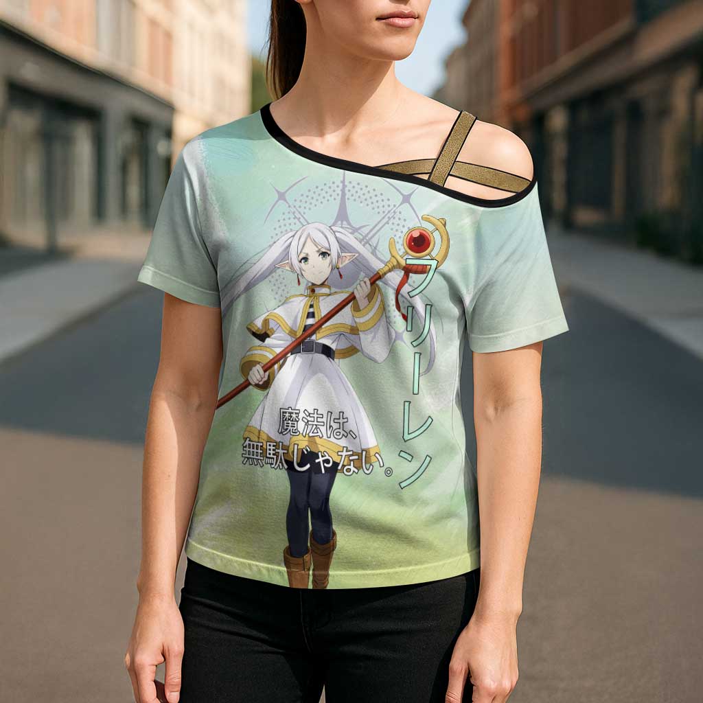 Frieren Frieren Beyond Journey’s End Cross Shoulder Shirt Ethereal Fantasy Anime Style