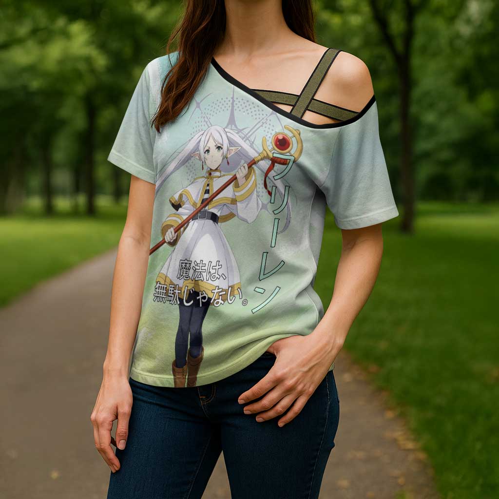 Frieren Frieren Beyond Journey’s End Cross Shoulder Shirt Ethereal Fantasy Anime Style