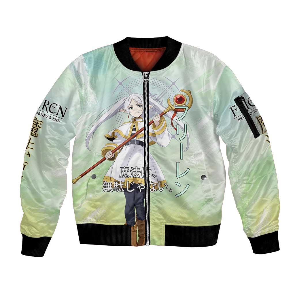 Frieren Frieren Beyond Journey’s End Sleeve Zip Bomber Jacket Ethereal Fantasy Anime Style