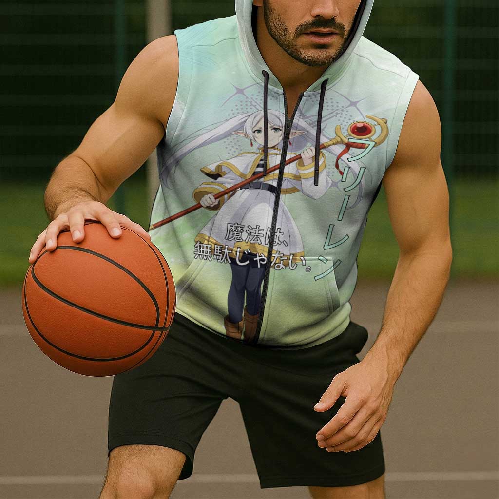 Frieren Frieren Beyond Journey’s End Sleeveless Zip Hoodie Ethereal Fantasy Anime Style