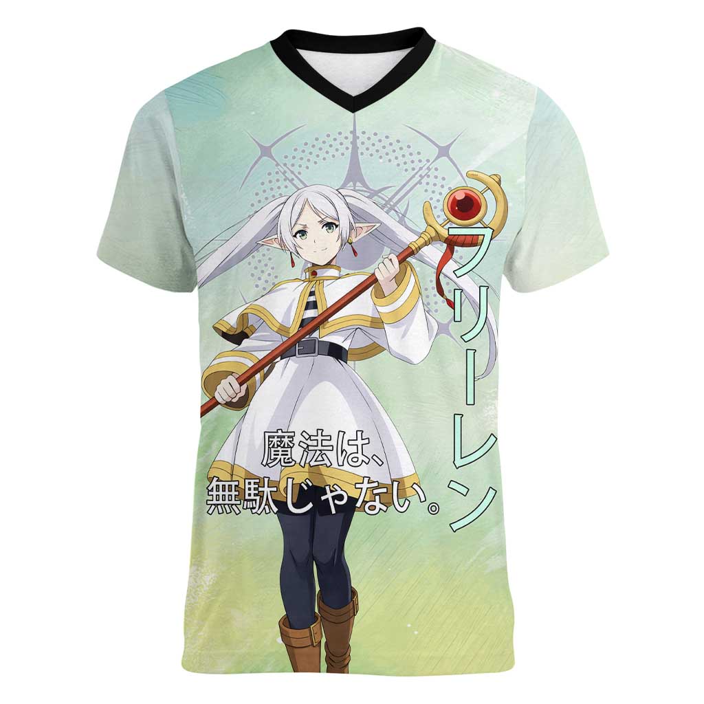Frieren Frieren Beyond Journey’s End Women V-Neck T-Shirt Ethereal Fantasy Anime Style