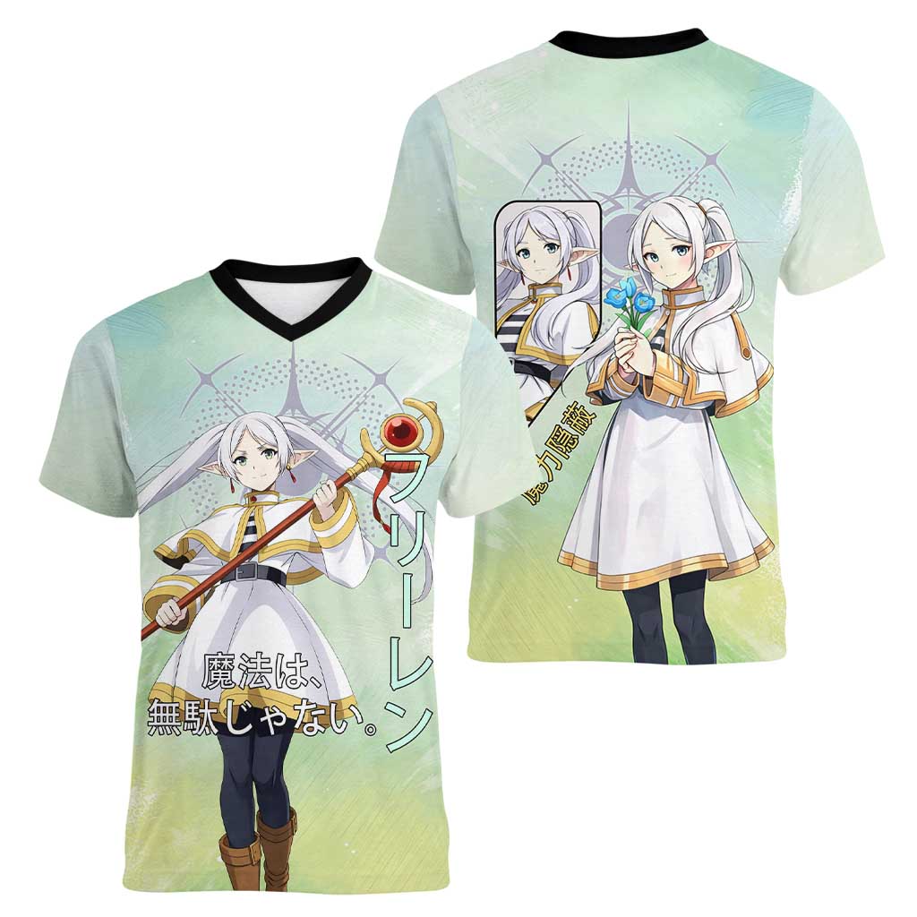 Frieren Frieren Beyond Journey’s End Women V-Neck T-Shirt Ethereal Fantasy Anime Style