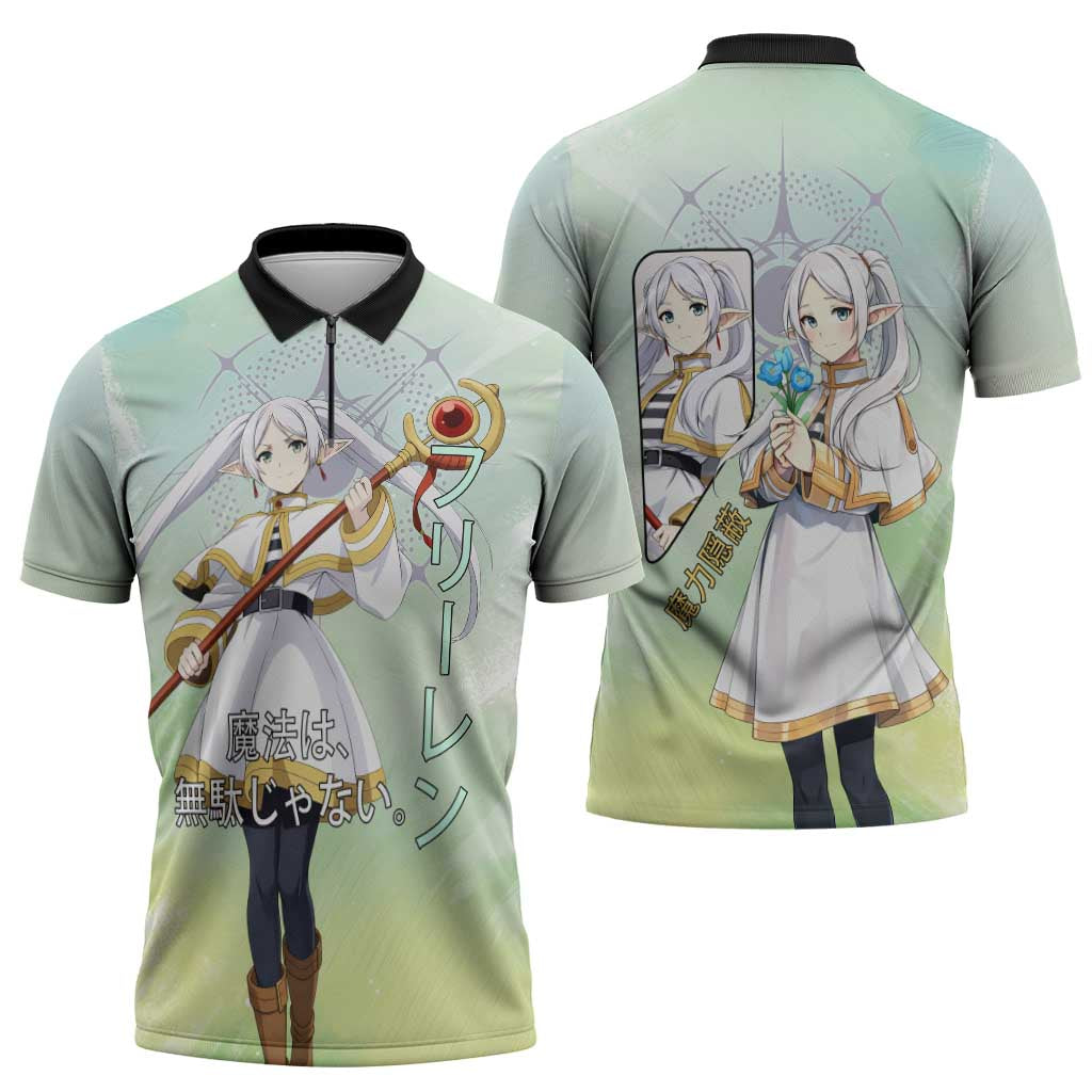 Frieren Frieren Beyond Journey’s End Zipper Polo Shirt Ethereal Fantasy Anime Style