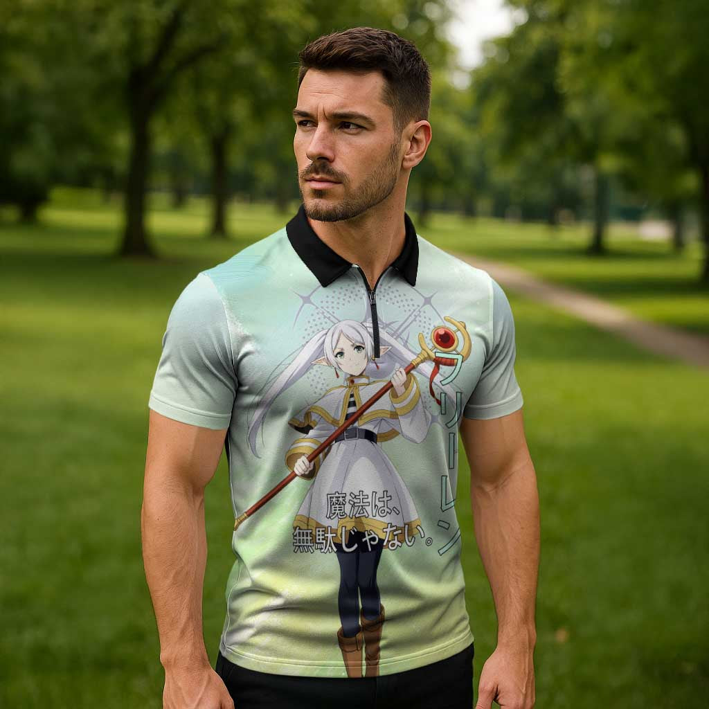 Frieren Frieren Beyond Journey’s End Zipper Polo Shirt Ethereal Fantasy Anime Style