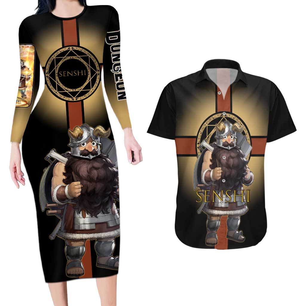 Senshi Viking Warrior Couples Matching Long Sleeve Bodycon Dress and Hawaiian Shirt Fantasy Game Art Style