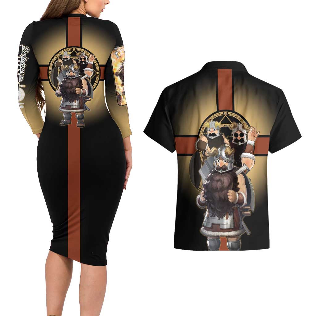 Senshi Viking Warrior Couples Matching Long Sleeve Bodycon Dress and Hawaiian Shirt Fantasy Game Art Style