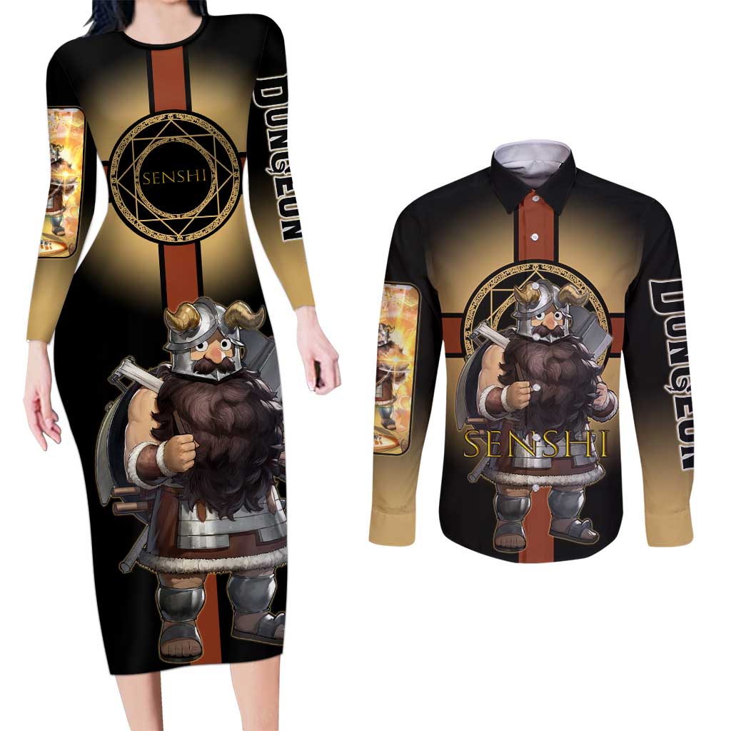 Senshi Viking Warrior Couples Matching Long Sleeve Bodycon Dress and Long Sleeve Button Shirt Fantasy Game Art Style