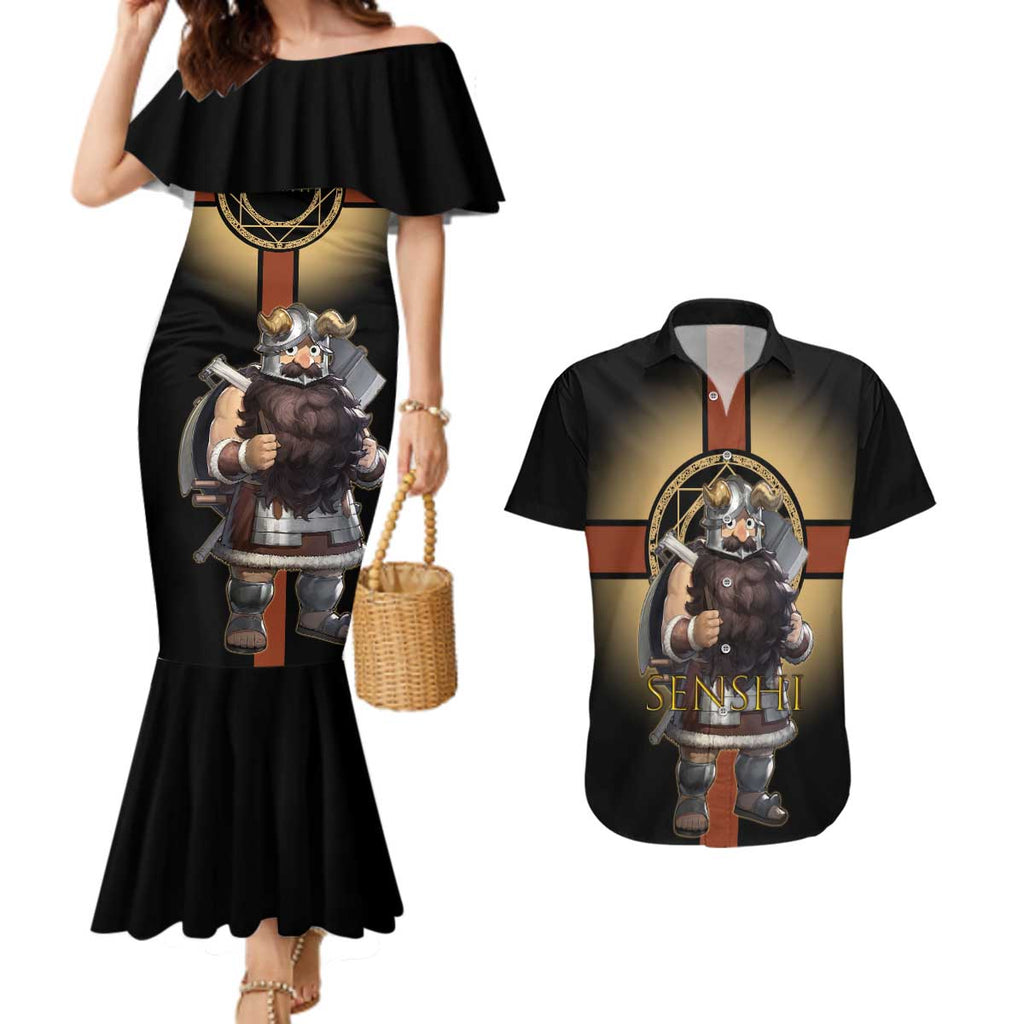 Senshi Viking Warrior Couples Matching Mermaid Dress and Hawaiian Shirt Fantasy Game Art Style