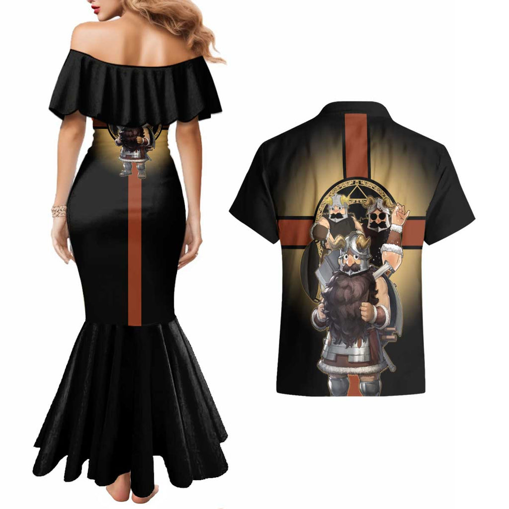 Senshi Viking Warrior Couples Matching Mermaid Dress and Hawaiian Shirt Fantasy Game Art Style
