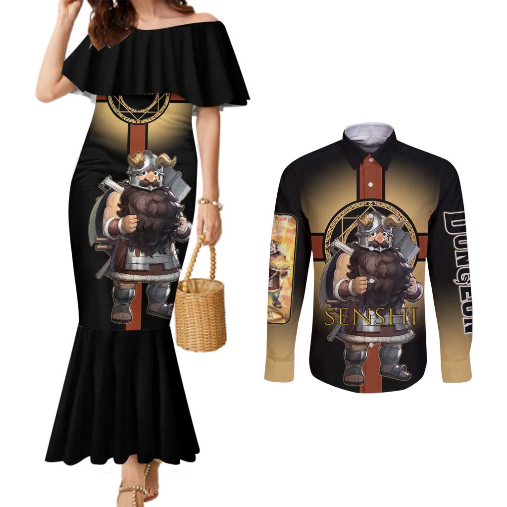 Senshi Viking Warrior Couples Matching Mermaid Dress and Long Sleeve Button Shirt Fantasy Game Art Style