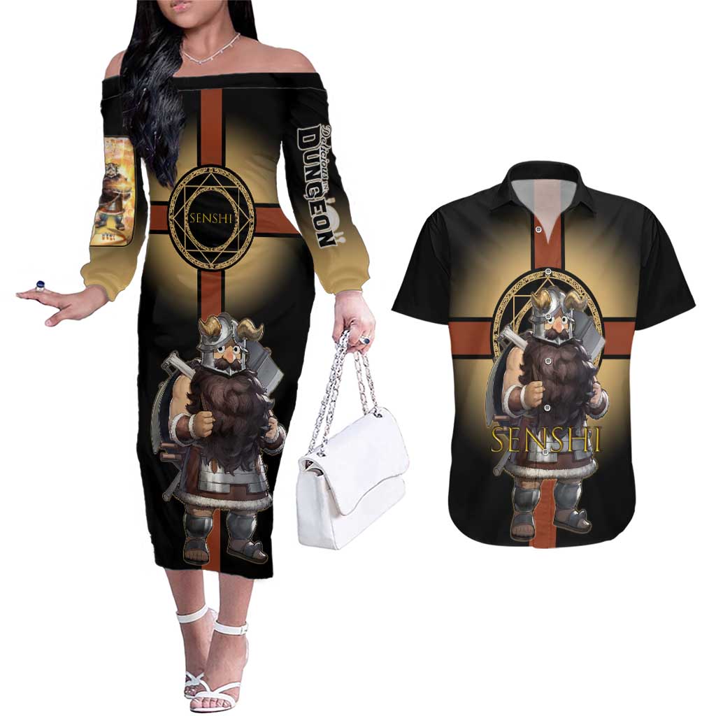 Senshi Viking Warrior Couples Matching Off The Shoulder Long Sleeve Dress and Hawaiian Shirt Fantasy Game Art Style