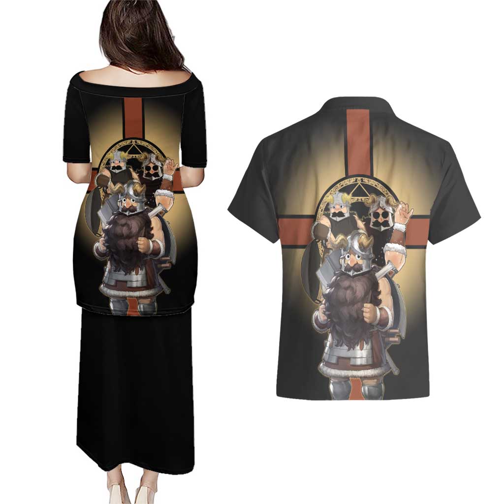 Senshi Viking Warrior Couples Matching Puletasi and Hawaiian Shirt Fantasy Game Art Style