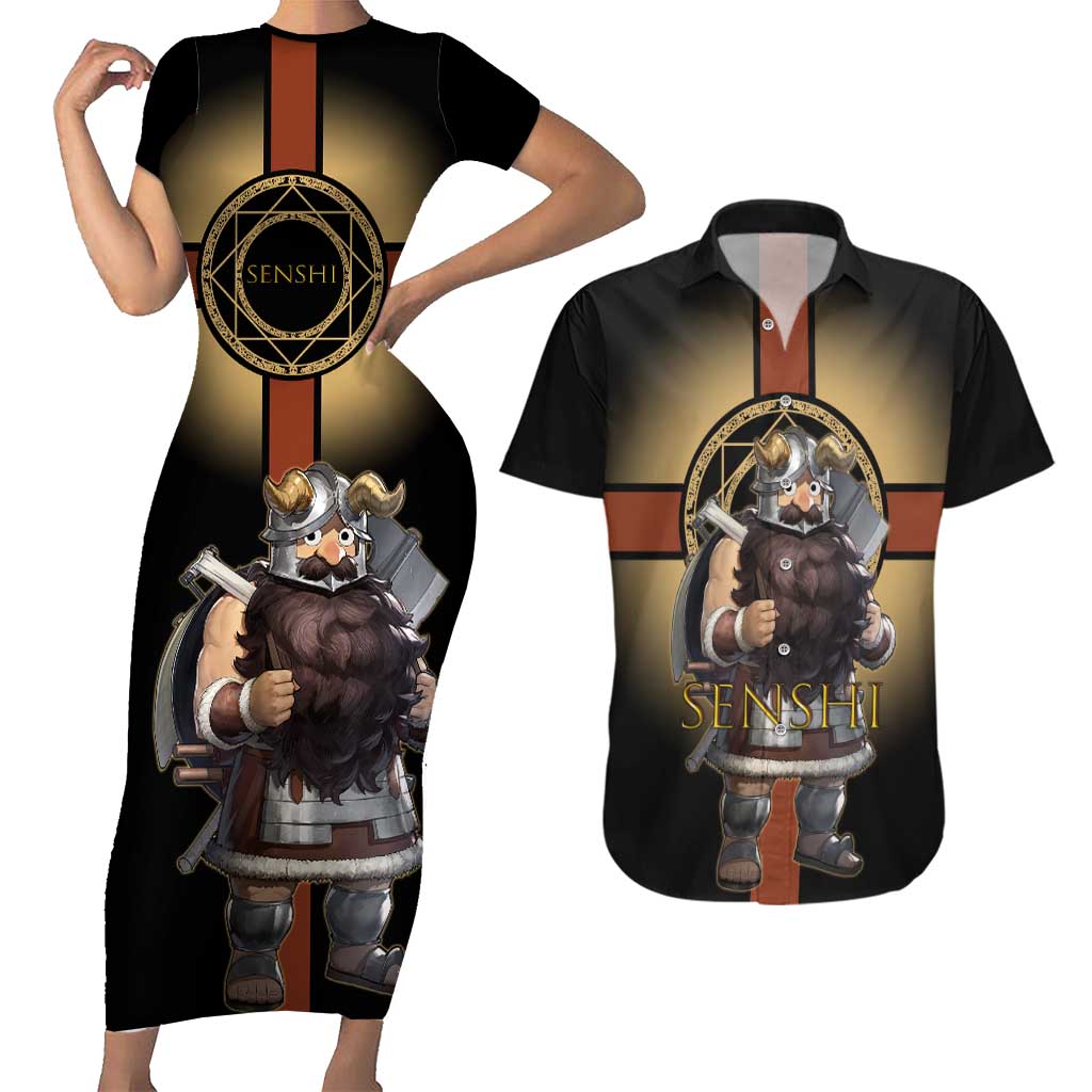 Senshi Viking Warrior Couples Matching Short Sleeve Bodycon Dress and Hawaiian Shirt Fantasy Game Art Style